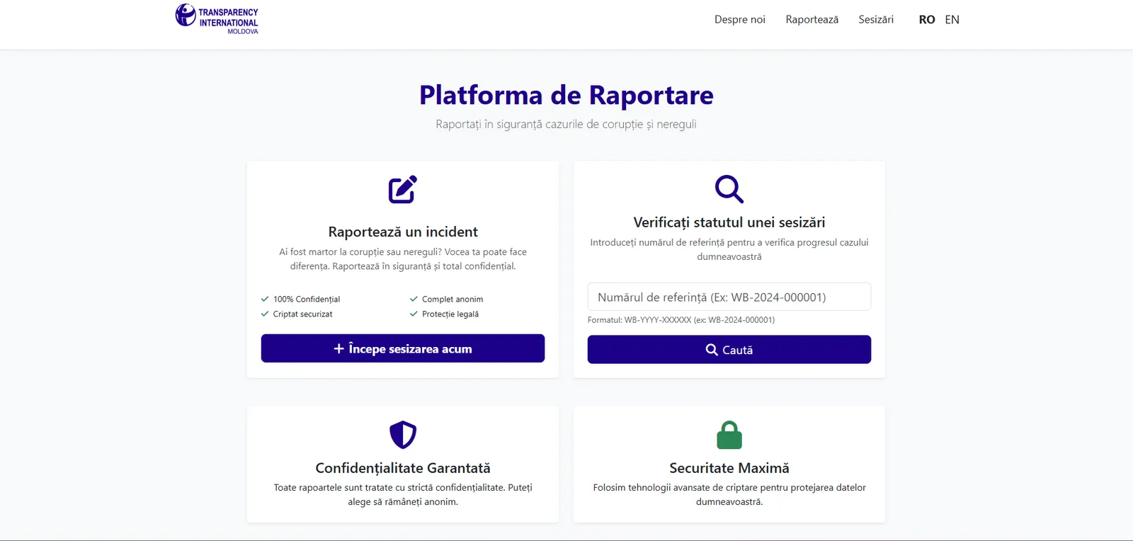 Transparency International Moldova — captură de ecran